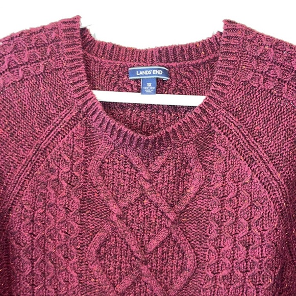 Maroon Lands End warm chunky cable knit wool blend sweater size 1X - Picture 3 of 10